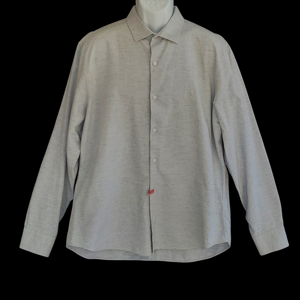 Bonobos Shirt Men's L Light Gray Blue Fleck Button Drop Tail Long Sleeve Cotton